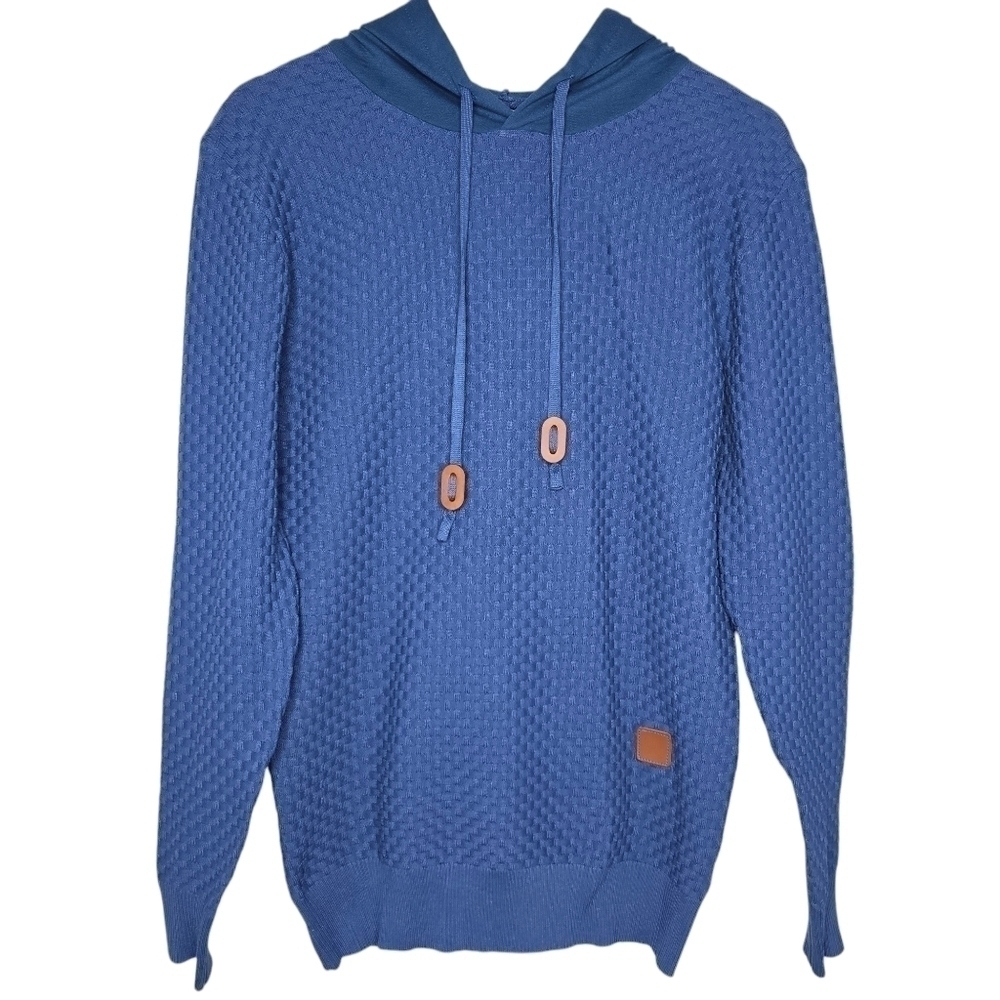 Coofandy Mens Blue Waffle Knit Woven Hooded Sweatshirt Size Medium